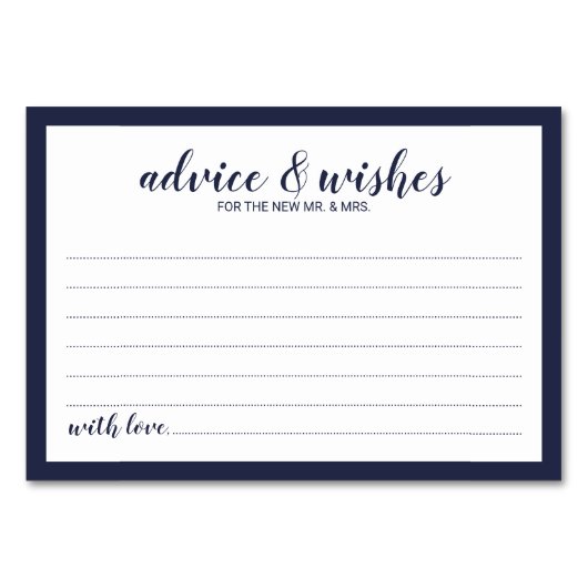 Numéro De Table Script moderne Marine Blue Mariage Conseils et sou (Devant)