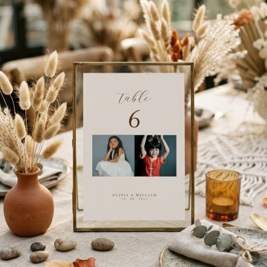 Numéro De Table Script Moderne Rustique Photos d'enfance comme