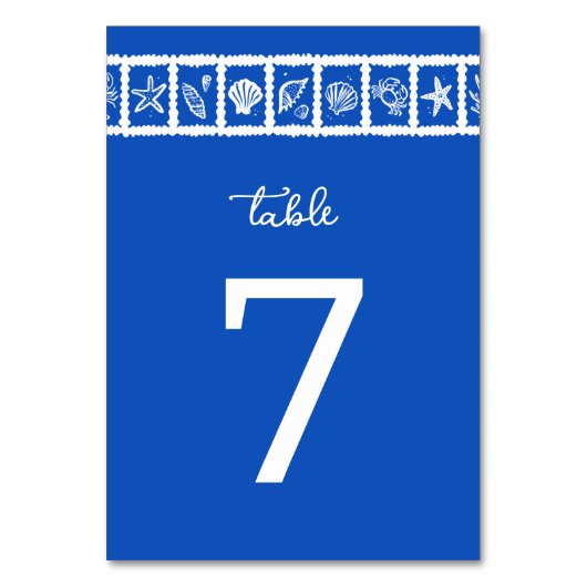 Numéro De Table Seashell Grid Plage Mariage Bleu Blanc CUSTOM (Par défaut)