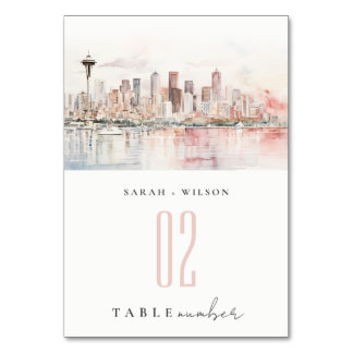Numéro De Table Seattle, Washington Watercolor Landscape Wedding