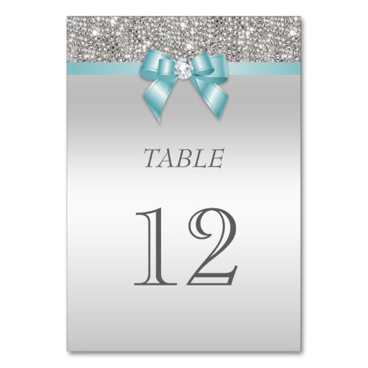 Numéro De Table Séquences d'argent turquoise Blue Faux Bow (Par défaut)