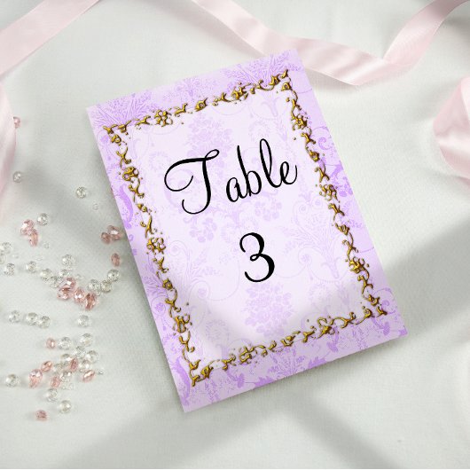 Numéro De Table Shabby Chic Purple Mariage damassé