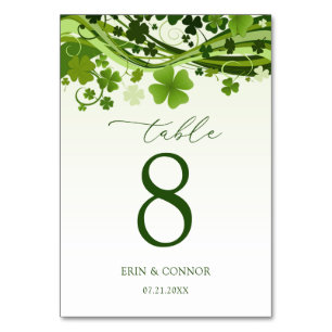 Numéro De Table Shamrock irlandais (Clover) Mariage Numéro de tabl