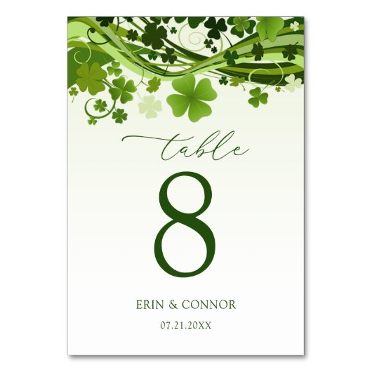 Numéro De Table Shamrock irlandais (Clover) Mariage Numéro de tabl (Dos)
