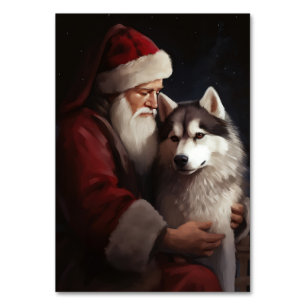 Numéro De Table Sibérien Husky avec Noël Festif du Père Noël