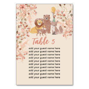 Numéro De Table Siège Graphique Boho Safari fête joli renard lion