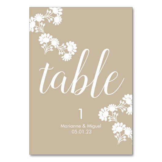 Numéro De Table Siège mariage Floral Botanique Beige (Par défaut)