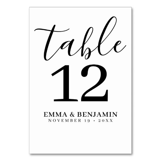 Numéro De Table Siège mariage - Script minimal noir blanc - (Par défaut)