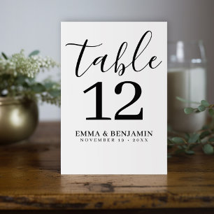 Numéro De Table Siège mariage - Script minimal noir blanc -