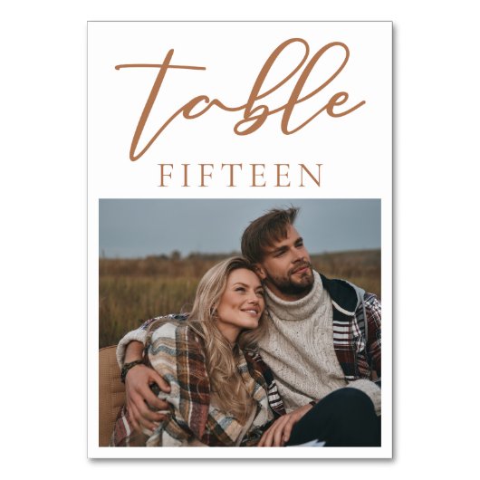 Numéro De Table Sienna Brown Script Couple Photo Mariage été (Dos)