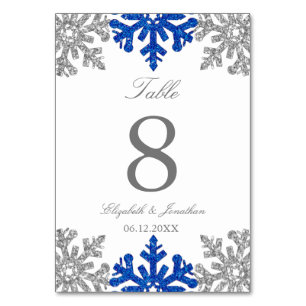 Numéro De Table Silver Blue Snowflake Mariage d'hiver