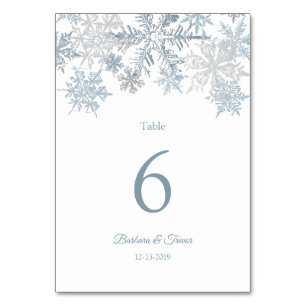 Numéro De Table Silver Blue Snowflakes Mariage d'hiver