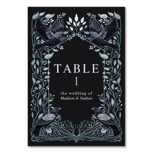 Numéro De Table Silver Enchanted Gothic Raven Floral Wedding (Dos)