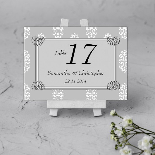 Numéro De Table Silver Mariage damassé