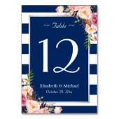 Numéro De Table Silver Navy Bleu Blancs Mariage Floral (Dos)