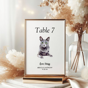 Numéro De Table Simple Aquarelle Moderne Chat Mariage 