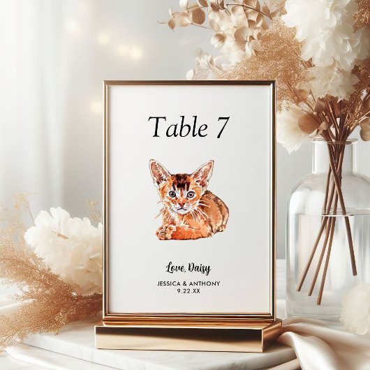 Numéro De Table Simple Aquarelle Moderne Chat Mariage