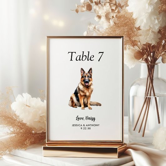 Numéro De Table Simple Aquarelle Moderne de Chien de Mariage 