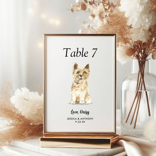 Numéro De Table Simple Aquarelle Moderne de Mariage de Chien