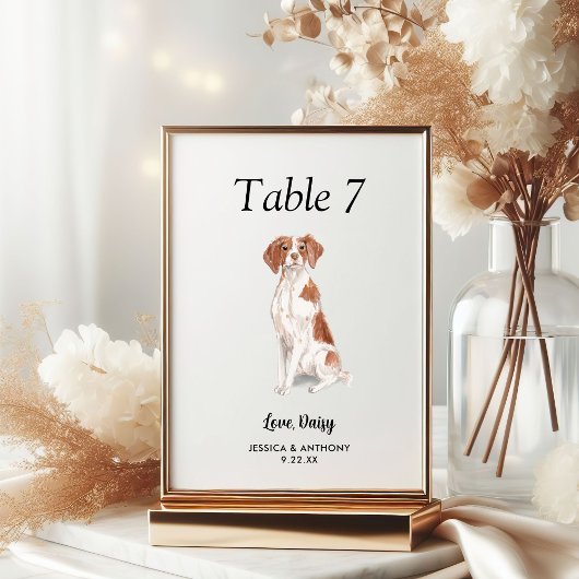 Numéro De Table Simple Aquarelle Moderne de Mariage de Chien