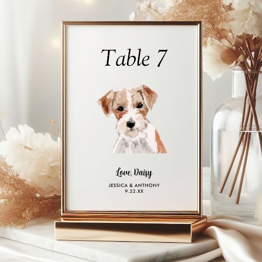 Numéro De Table Simple Aquarelle Moderne de Mariage de Chien 