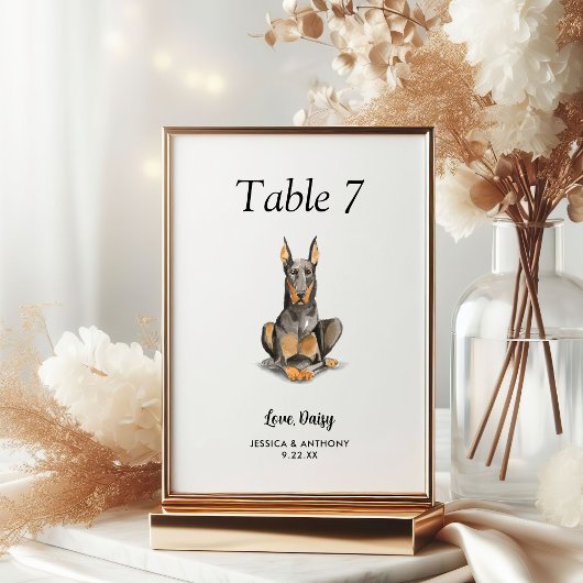 Numéro De Table Simple Aquarelle Moderne Mariage Chien 