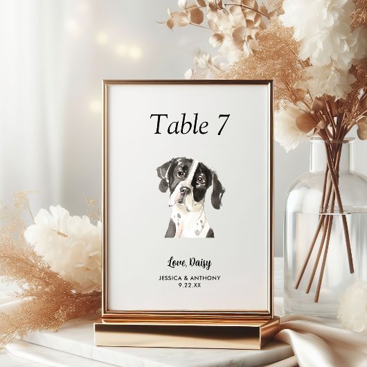 Numéro De Table Simple Aquarelle Moderne Mariage Chien