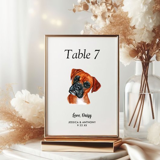 Numéro De Table Simple Aquarelle Moderne Mariage Chien 