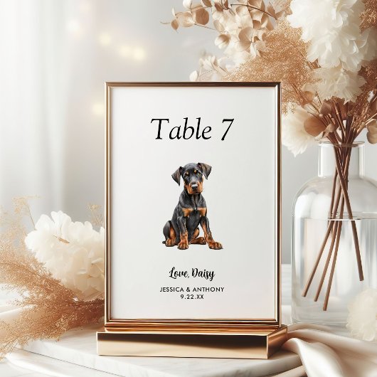 Numéro De Table Simple Aquarelle Moderne Mariage Chien 
