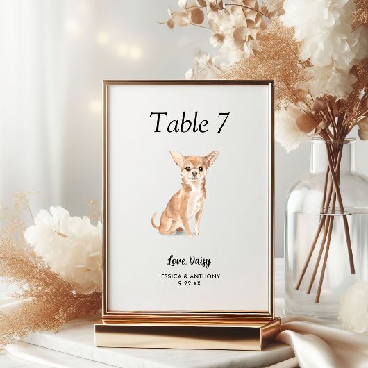 Numéro De Table Simple Aquarelle Moderne Mariage Chien 