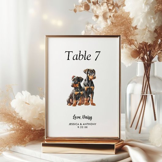 Numéro De Table Simple Aquarelle Moderne Mariage Chien