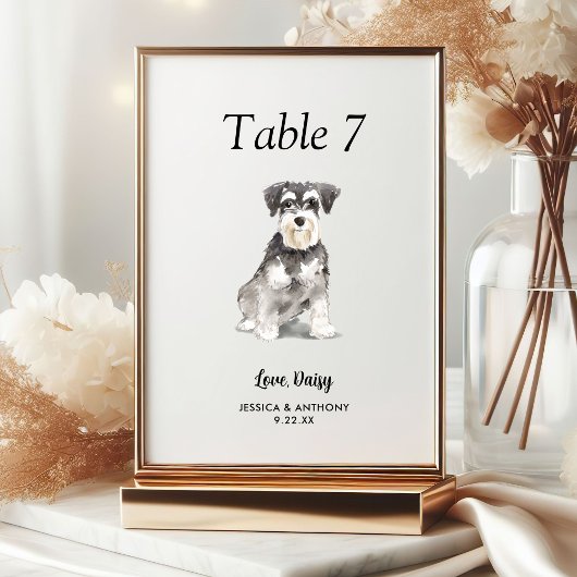 Numéro De Table Simple Aquarelle Moderne Mariage Chien 