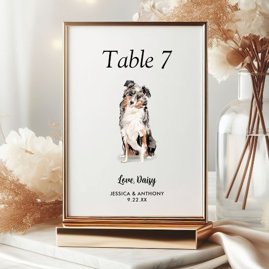 Numéro De Table Simple Aquarelle Moderne Mariage Chien 
