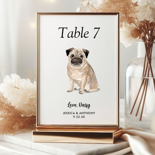 Numéro De Table Simple Aquarelle Moderne Mariage Chien