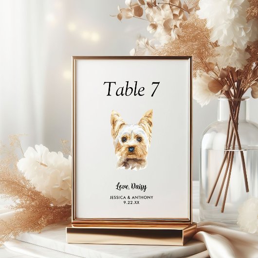 Numéro De Table Simple Aquarelle Moderne Mariage de Chien 