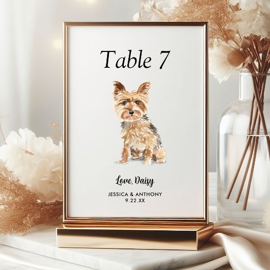 Numéro De Table Simple Aquarelle Moderne Mariage de Chien 
