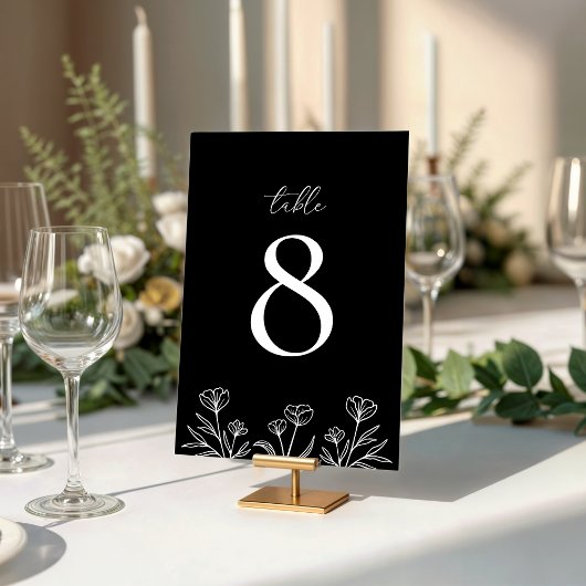 Numéro De Table Simple Black Moderne Floral Mariage