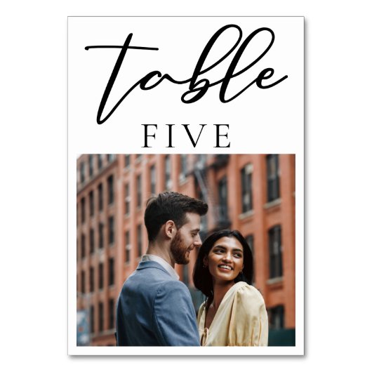 Numéro De Table Simple Black Script Modern Couple Photo Mariage (Dos)