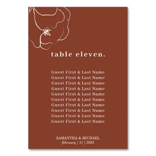 Numéro De Table Simple Botanique Floral Terracotta nom d'hôte sièg (Par défaut)