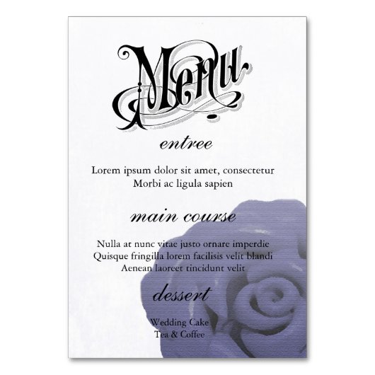 Numéro De Table Simple Charme Mariage bleu violet Menu+Carte Table (Dos)