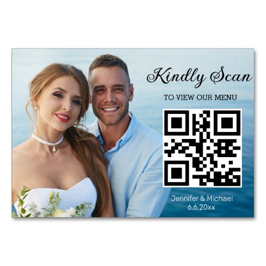 Numéro De Table simple code qr minimum mariage menu photo chic (Devant)