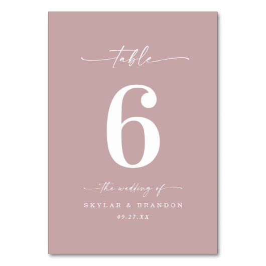 Numéro De Table Simple couleur solide Dusty Mauve Mariage rose (Dos)