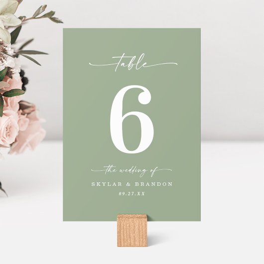 Numéro De Table Simple Couleur Uni Vert Feuille Clair Mariage