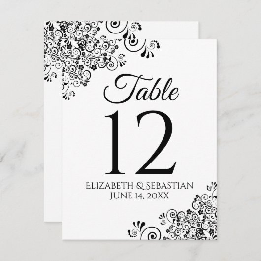 Numéro de table simple de Mariage noir et blanc (Devant / Derrière)