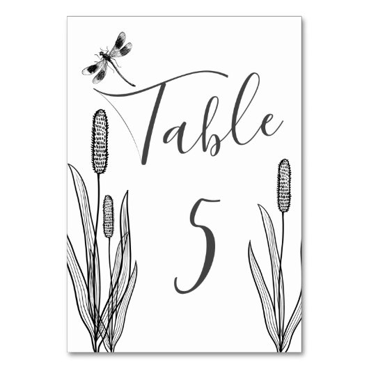 Numéro De Table Simple Dragonfly et Cattails Black White Mariage (Par défaut)