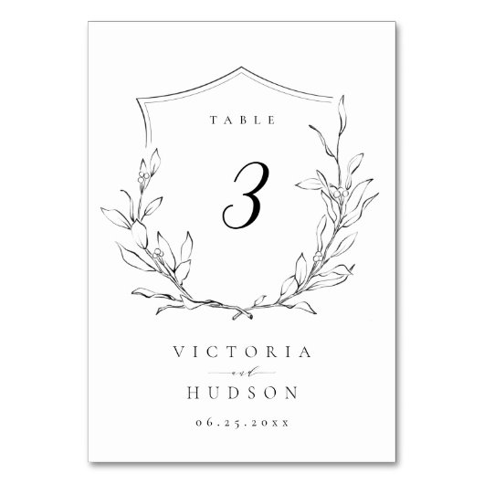 Numéro De Table Simple élégance botanique crête mariage monogramme (Dos)