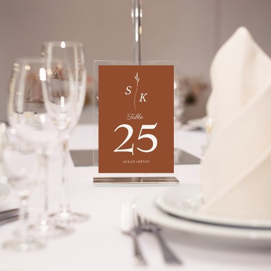Numéro De Table Simple Elegance Feuille Monogram Mariage chic