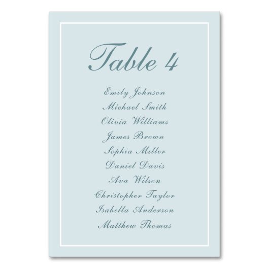 Numéro De Table Simple Elegant Bleu clair tableau de siège blanc (Par défaut)