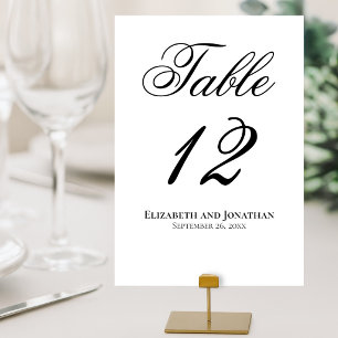 Numéro De Table Simple Élégant Mariage à l'encre noire et blanche