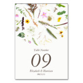 Numéro De Table Simple Elégant Mariage de fleurs sauvages botaniqu (Dos)